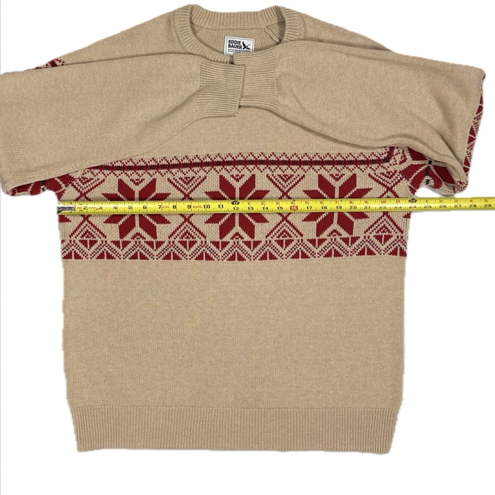 Eddie Bauer 100% cotton cream red fair isle knit crewneck sweater men's large - Picture 4 of 7